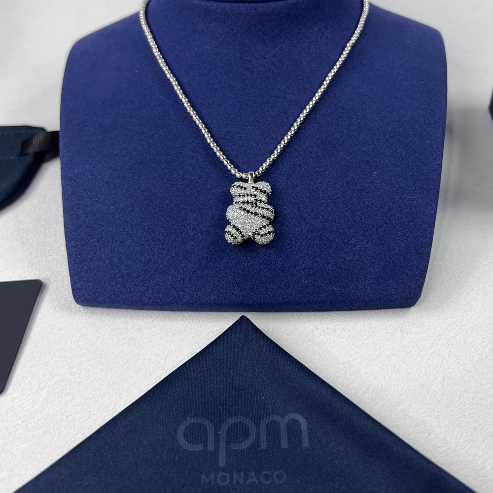 APM Monaco black and white striped bear necklace